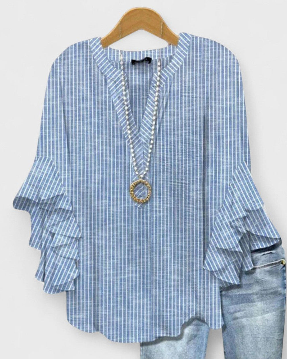 Lena Volant Bluse V-Ausschnitt Damen
