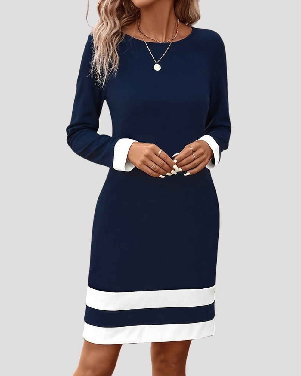 Emma Elegantes Farbblock Midi Kleid