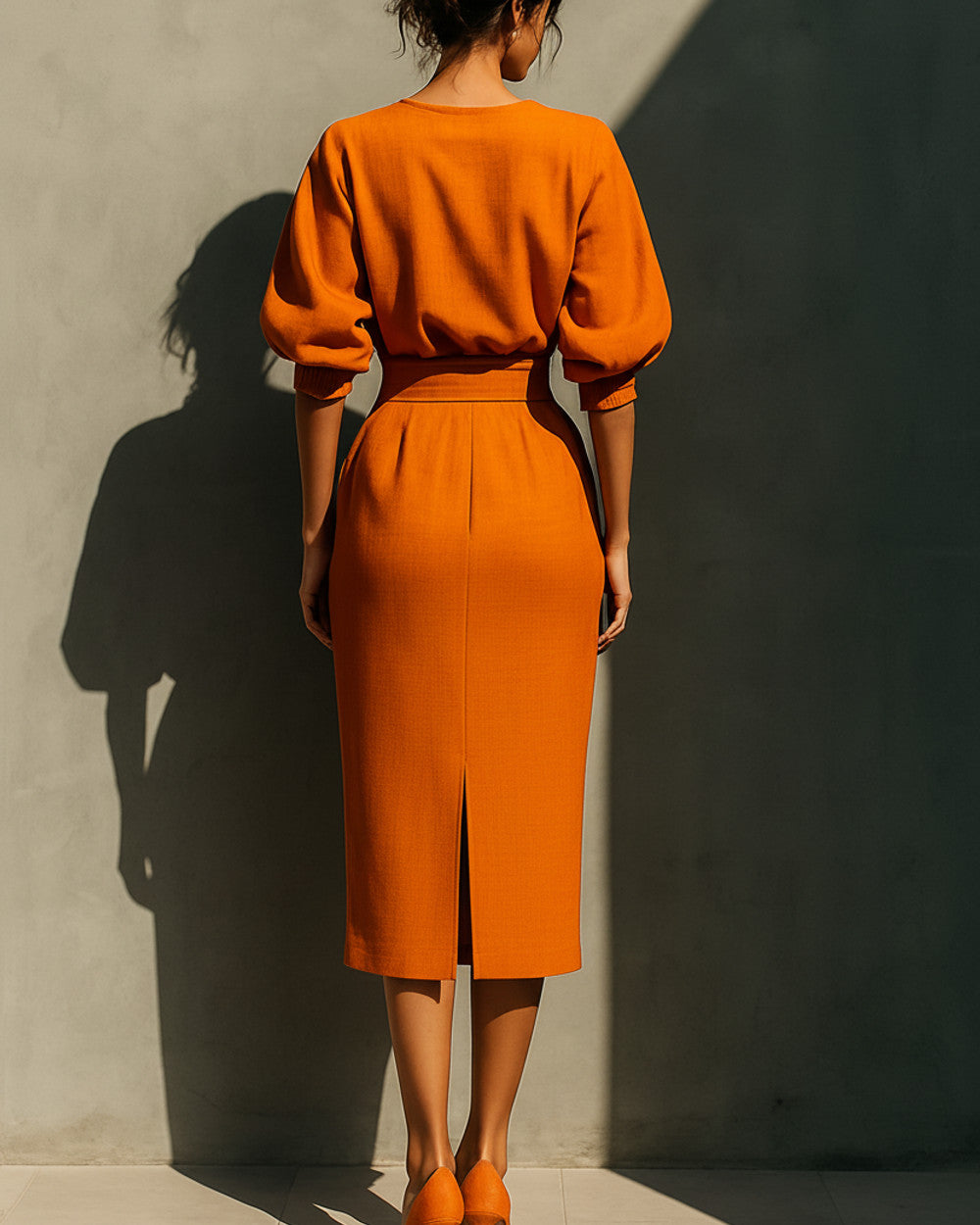 Lena Orangefarbenes Oberteil Rock Set