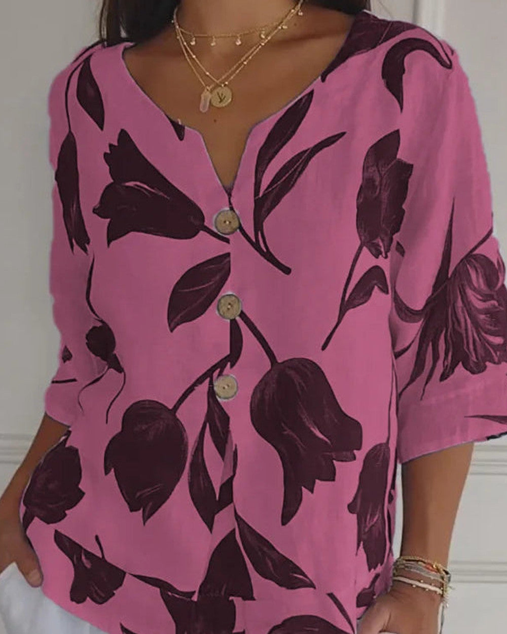 Lara Blumen V-Ausschnitt Bluse Damen