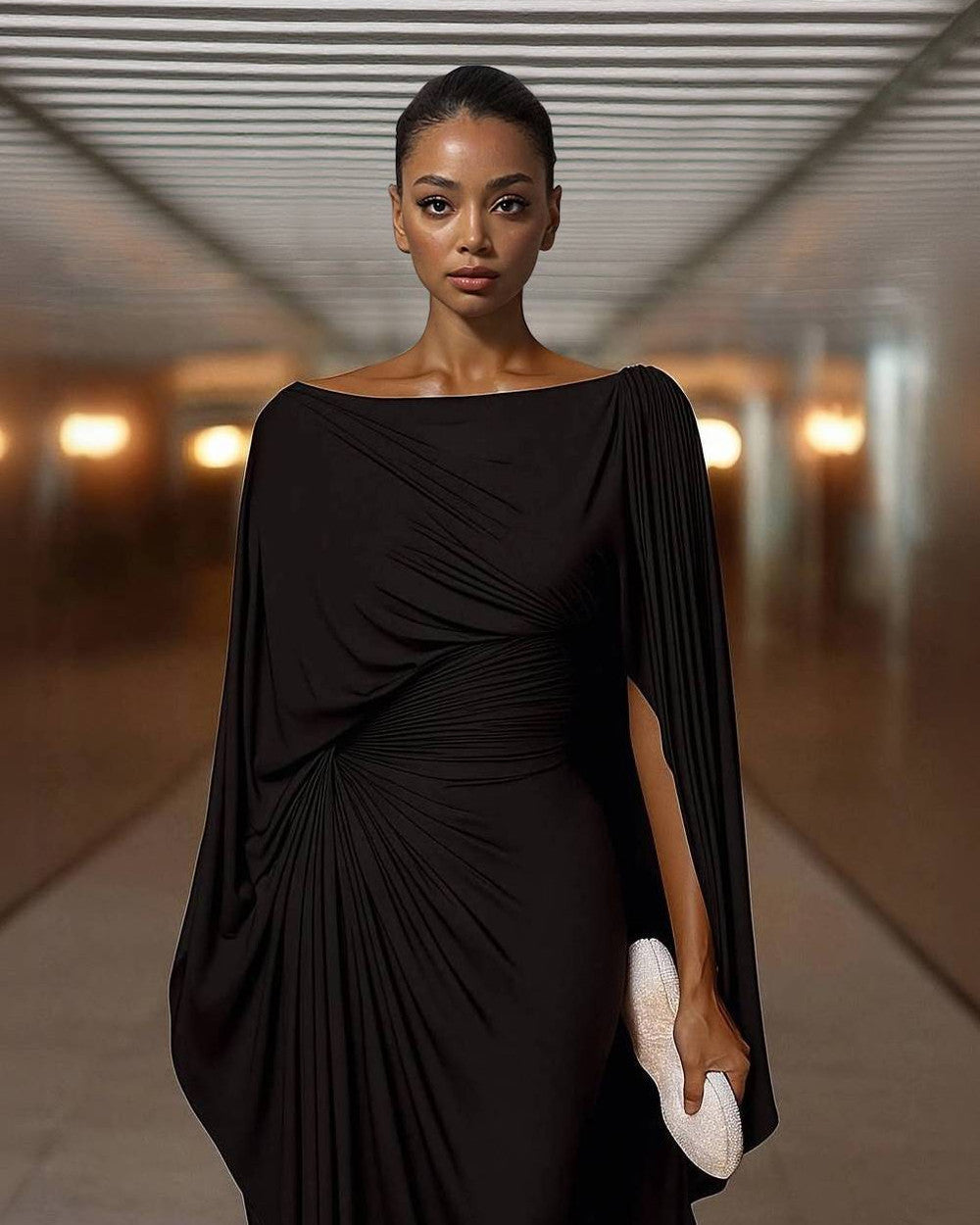 Lena Plissiertes Maxikleid Rundhals