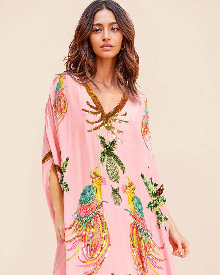 Emma Schulterfreies Palmen Strandkleid