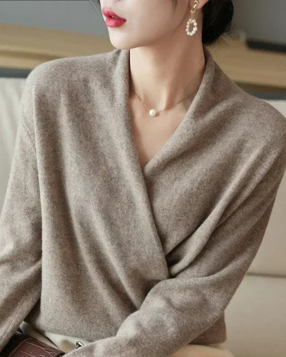 Lena Kaschmirpullover Wickeloptik Damen