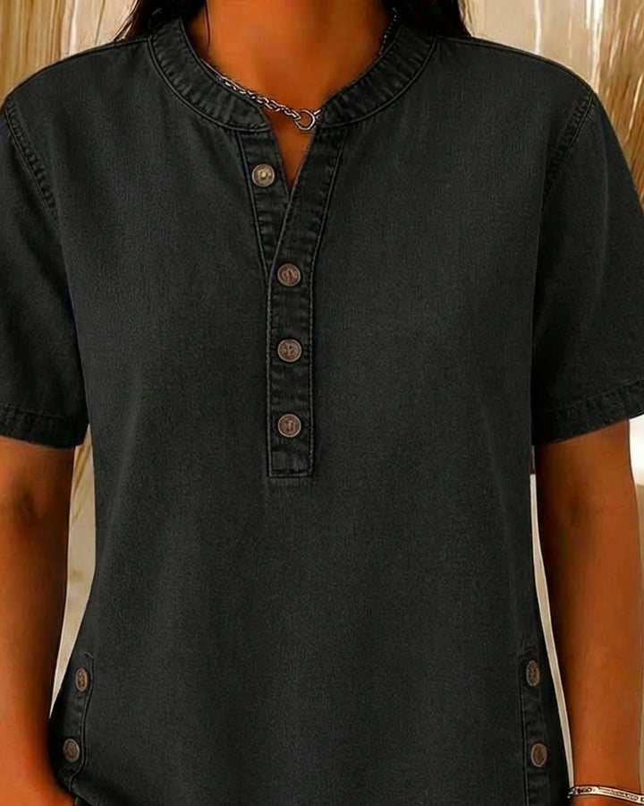 Lena Lockere Jeansbluse Kurzarm