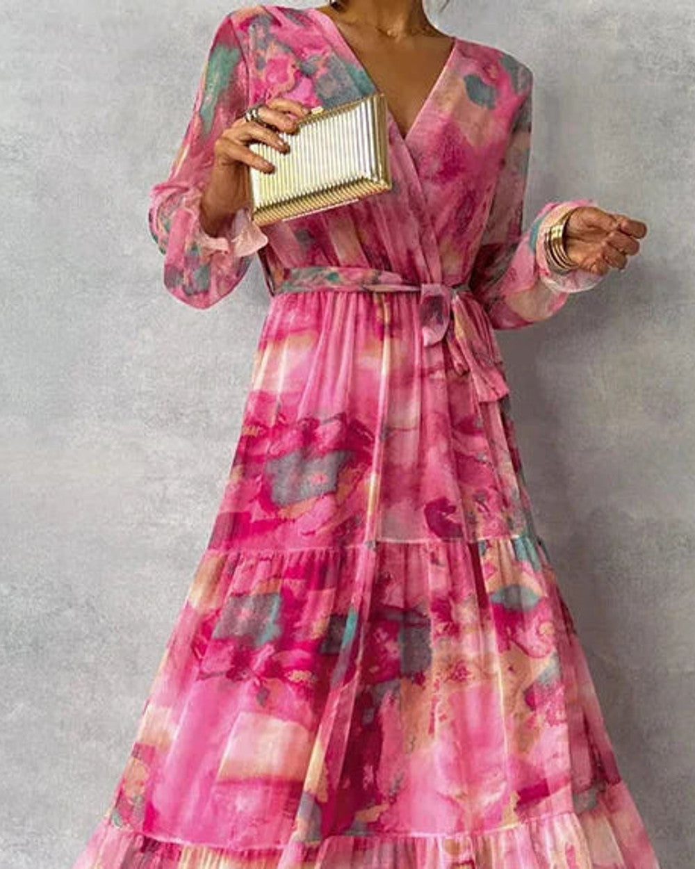 Clara Langärmeliges Blumenkleid Maxilänge