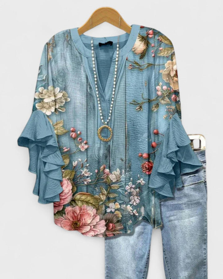 Lena Volant Bluse V-Ausschnitt Damen