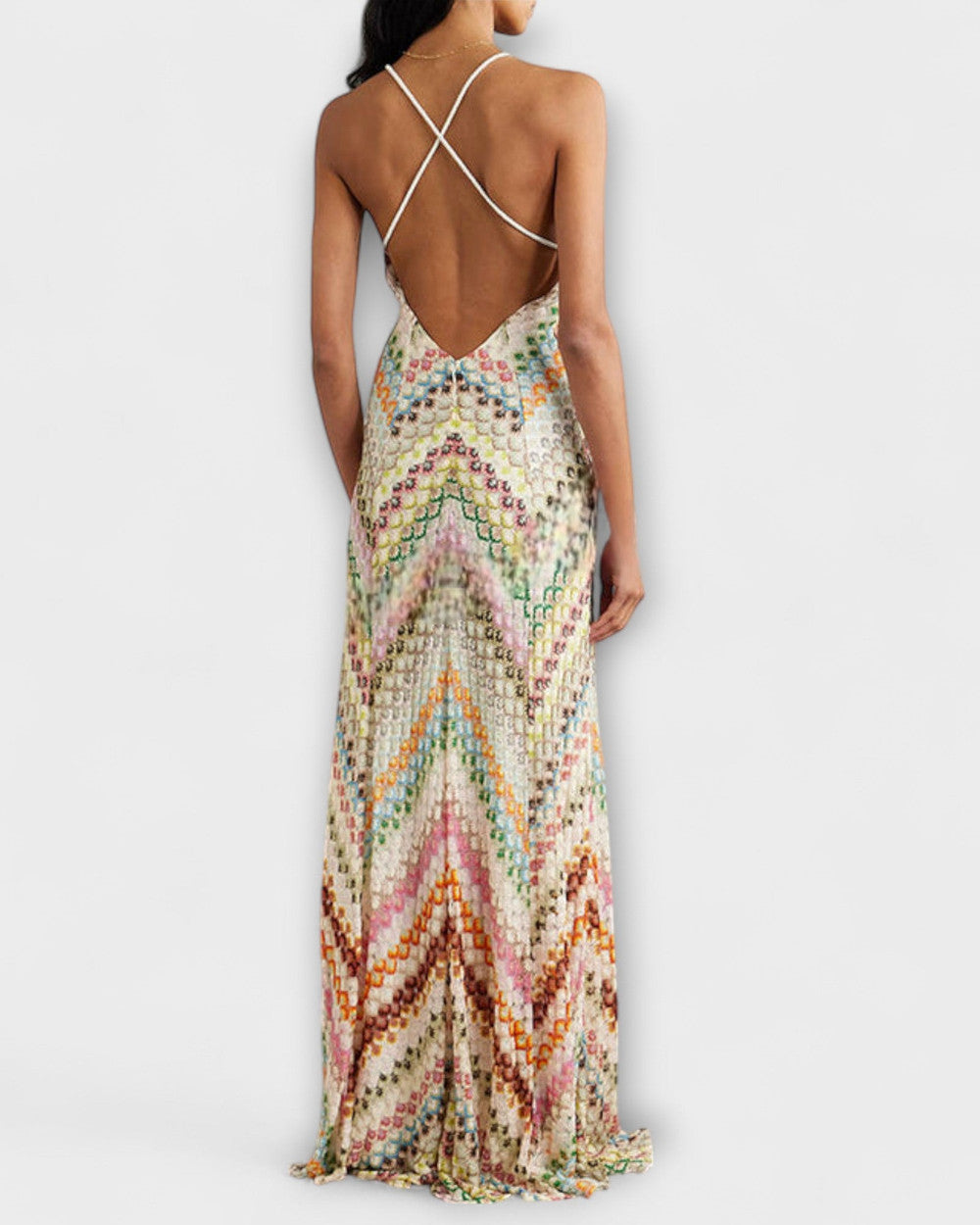 Lena Fischgrätmuster Maxikleid Damen