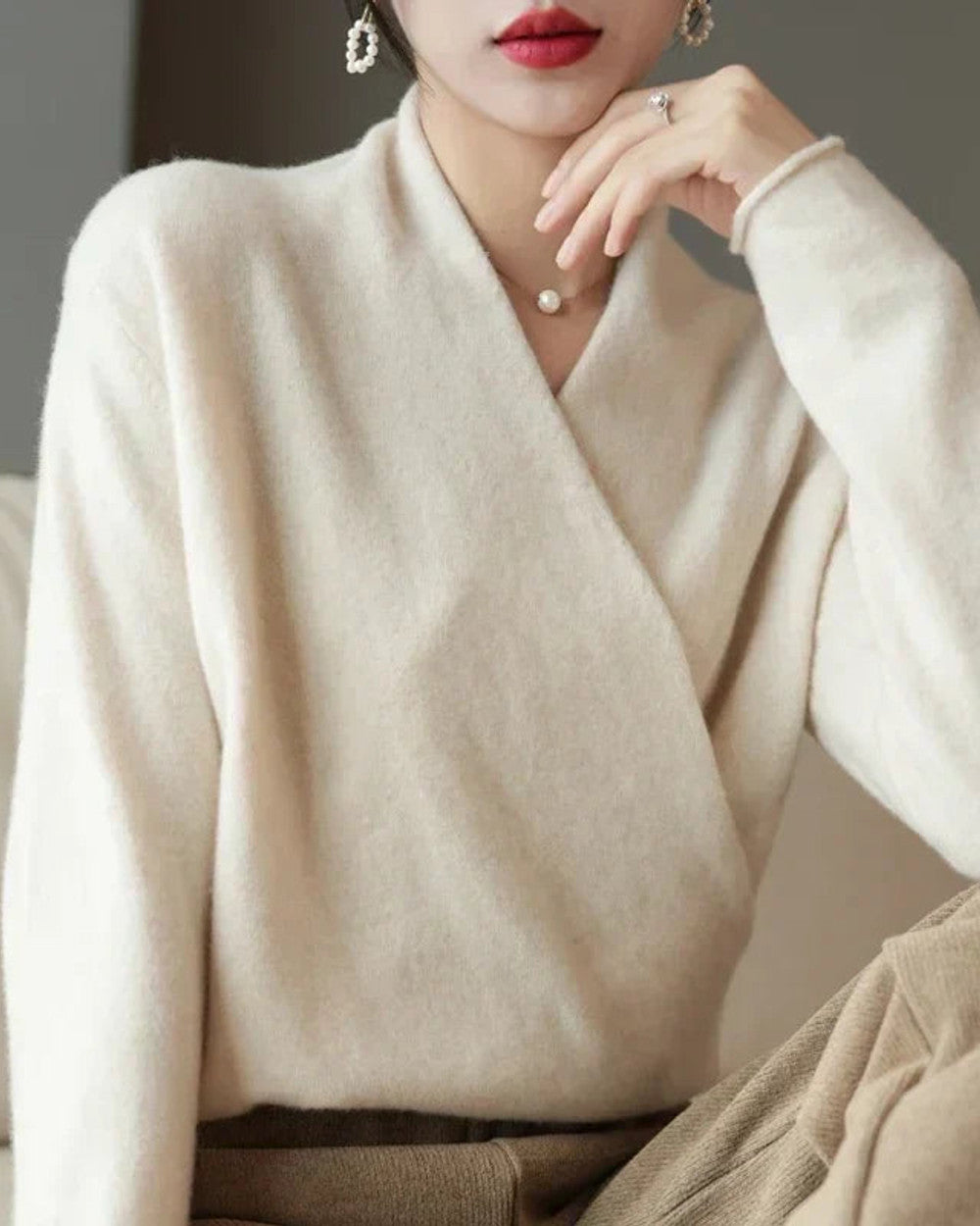 Lena Kaschmirpullover Wickeloptik Damen