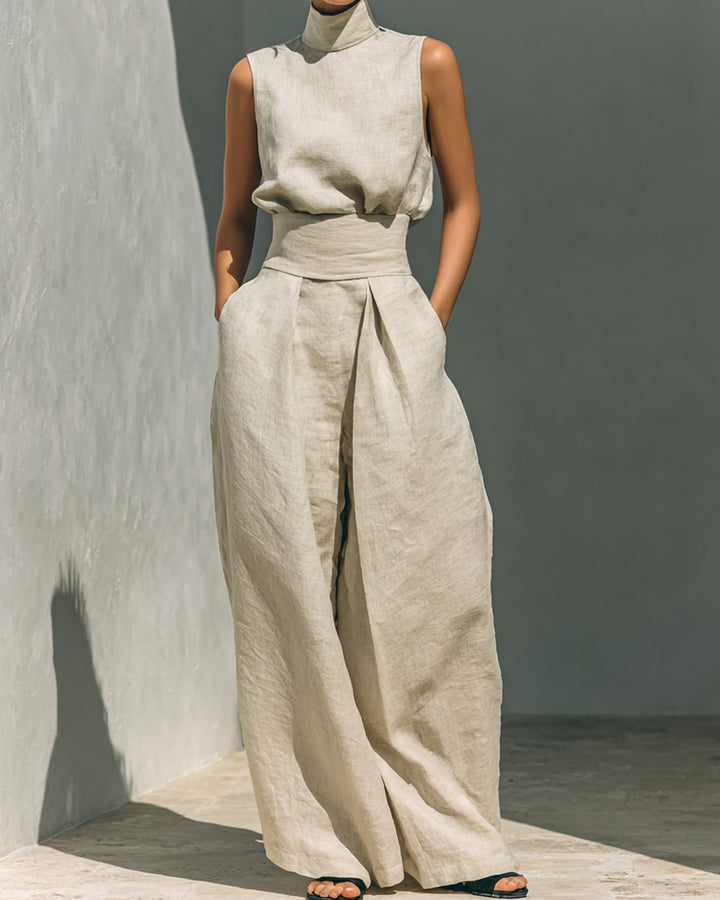 Lena Ärmelloses Leinen Blusen Set