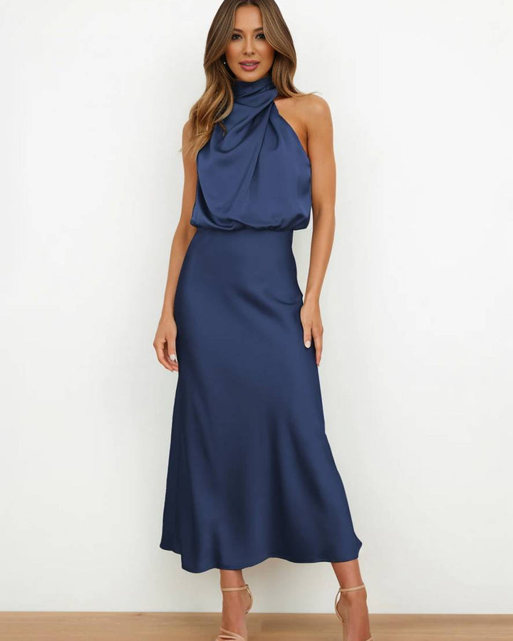 Lena Langes Abendkleid Neckholder Satin