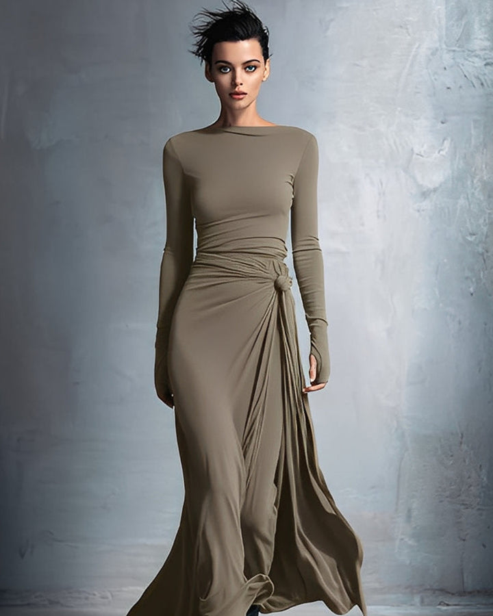 Emma Graues Wickelkleid Lang Damen