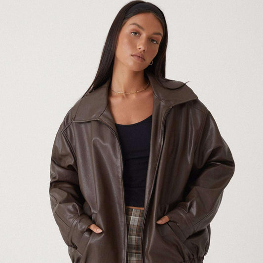 Oversize-Bomberjacke aus Leder für Damen